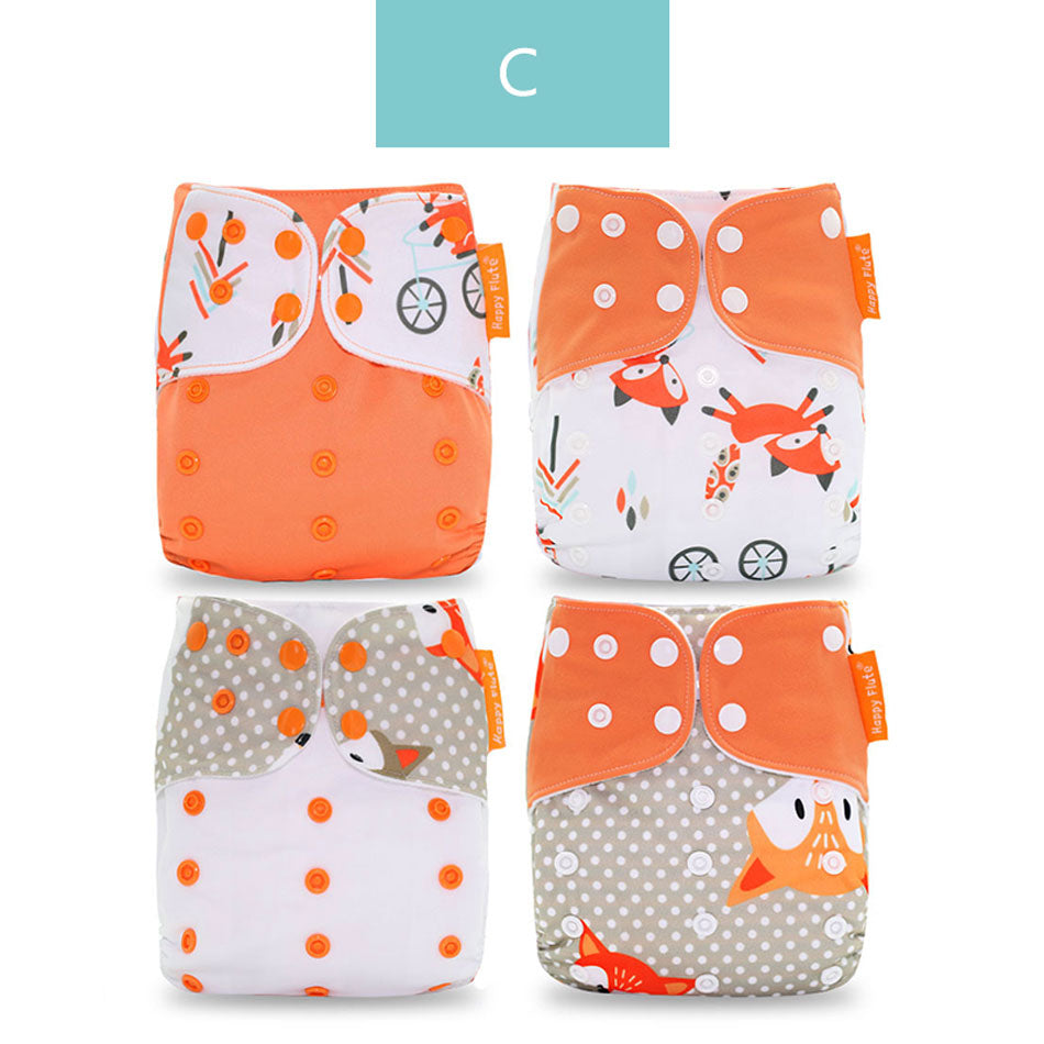 Happyflute 2023 4pcs/set Washable Eco-friendly Baby Cloth Diaper Ecological Adjustable Nappy Reusable Diaper Fit 0-2year 3-15kg