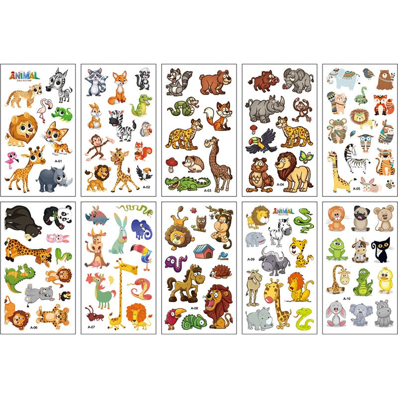 10Sheets/lot Children Cute Cartoon Unicorn Temporary Tattoo Stickers Baby Shower Kids Body Makeup Sticker Tattoos Mermaid Party