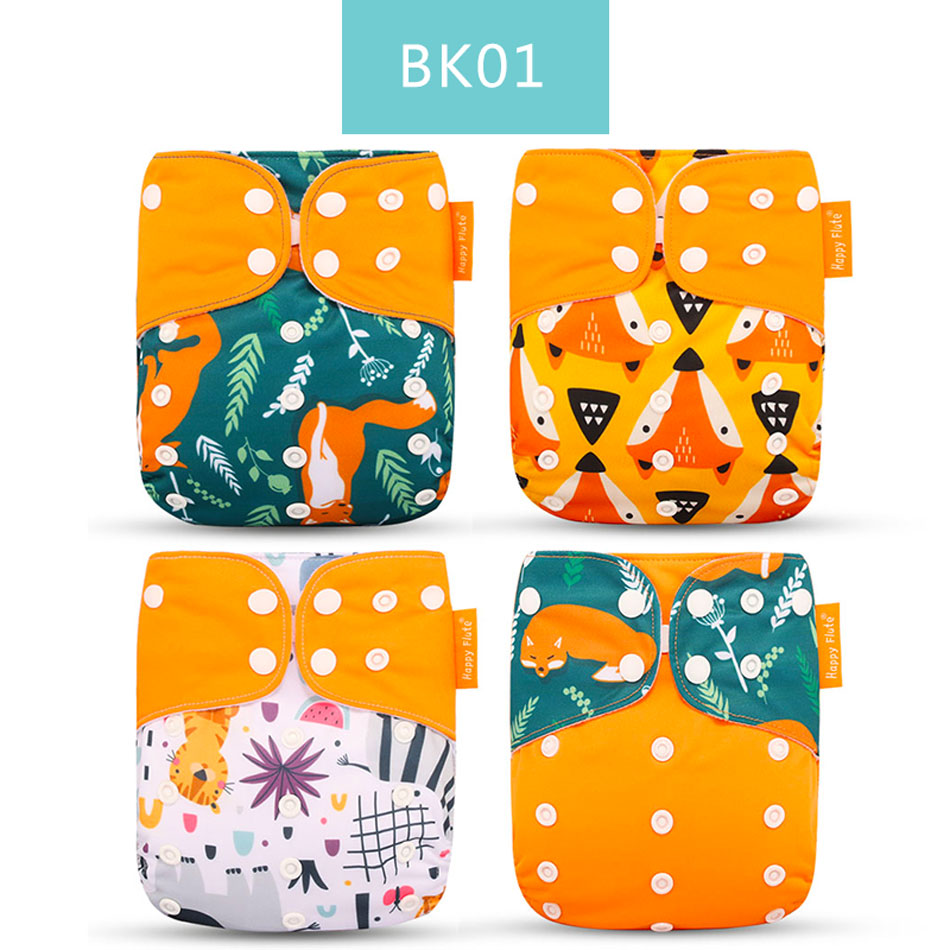 Happyflute 2023 4pcs/set Washable Eco-friendly Baby Cloth Diaper Ecological Adjustable Nappy Reusable Diaper Fit 0-2year 3-15kg