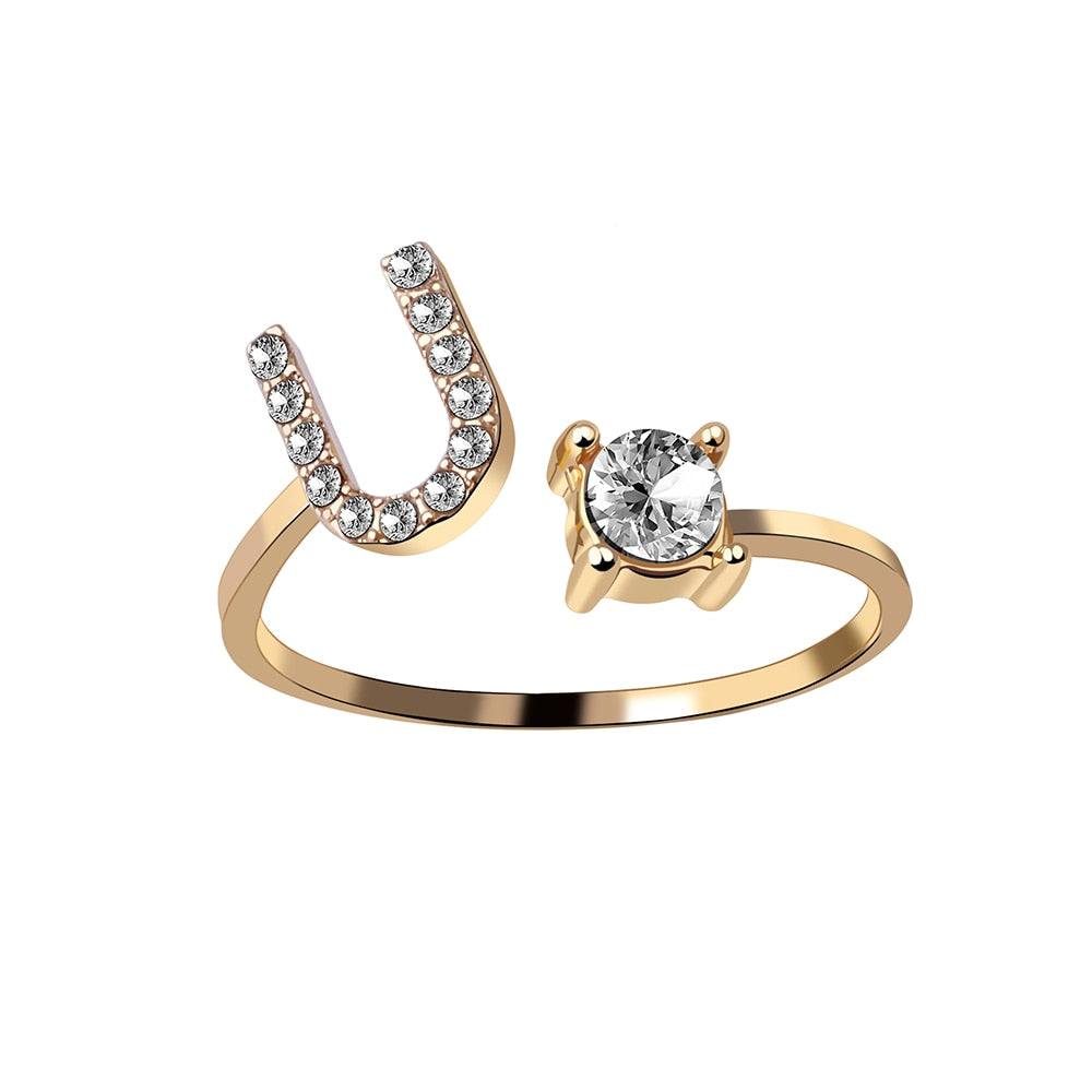 1PC Shining Rhinestone Mosaic 26 Letters Initial Ring New Fashion Opening Cuff Ring For Women Charm Jewelry Gift