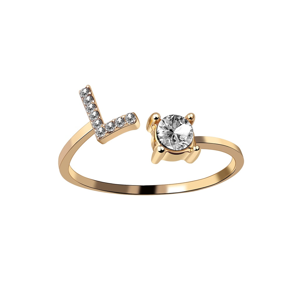 1PC Shining Rhinestone Mosaic 26 Letters Initial Ring New Fashion Opening Cuff Ring For Women Charm Jewelry Gift