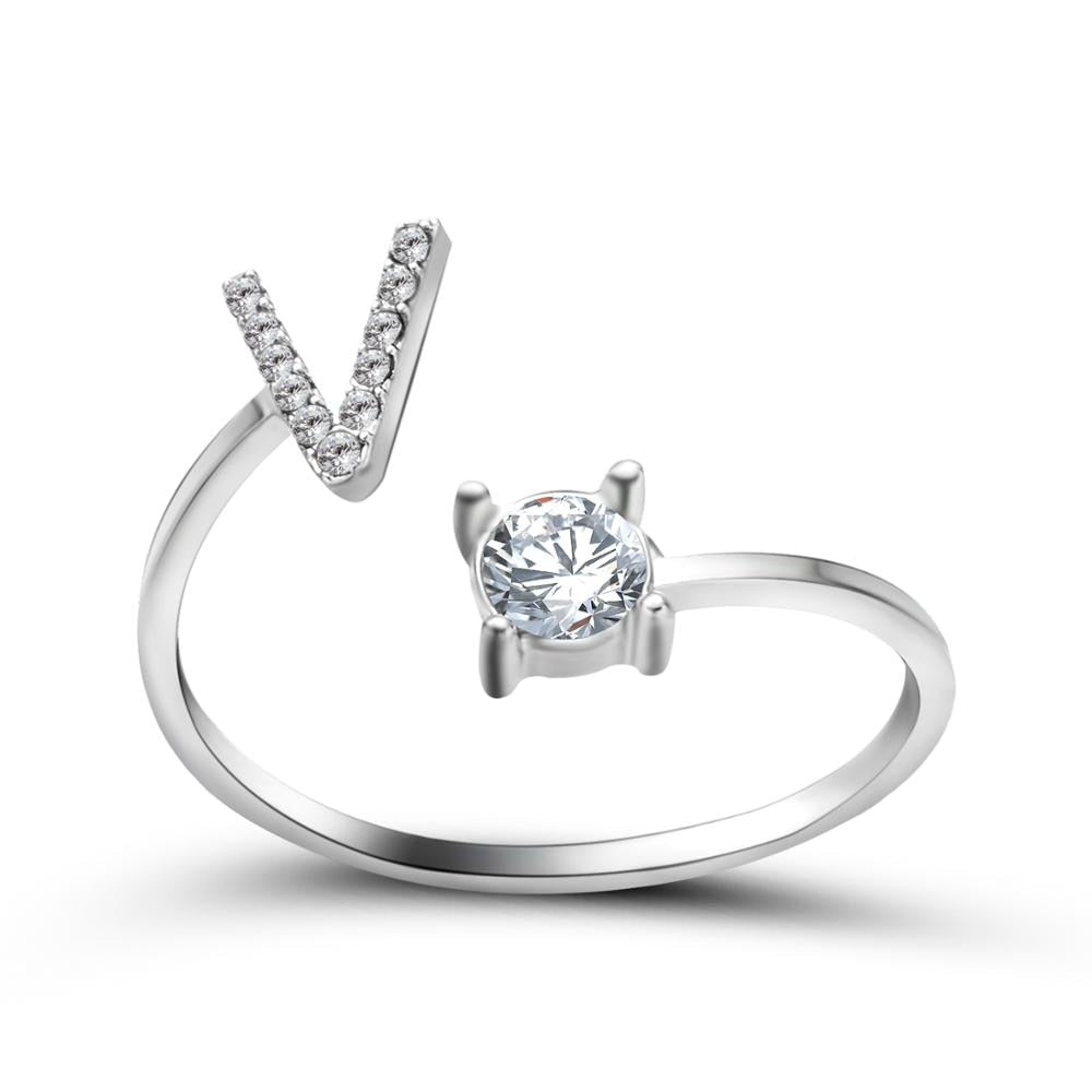 1PC Shining Rhinestone Mosaic 26 Letters Initial Ring New Fashion Opening Cuff Ring For Women Charm Jewelry Gift