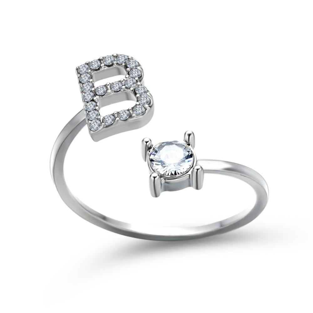 1PC Shining Rhinestone Mosaic 26 Letters Initial Ring New Fashion Opening Cuff Ring For Women Charm Jewelry Gift