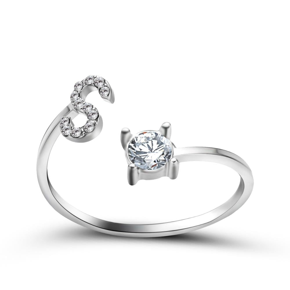 1PC Shining Rhinestone Mosaic 26 Letters Initial Ring New Fashion Opening Cuff Ring For Women Charm Jewelry Gift