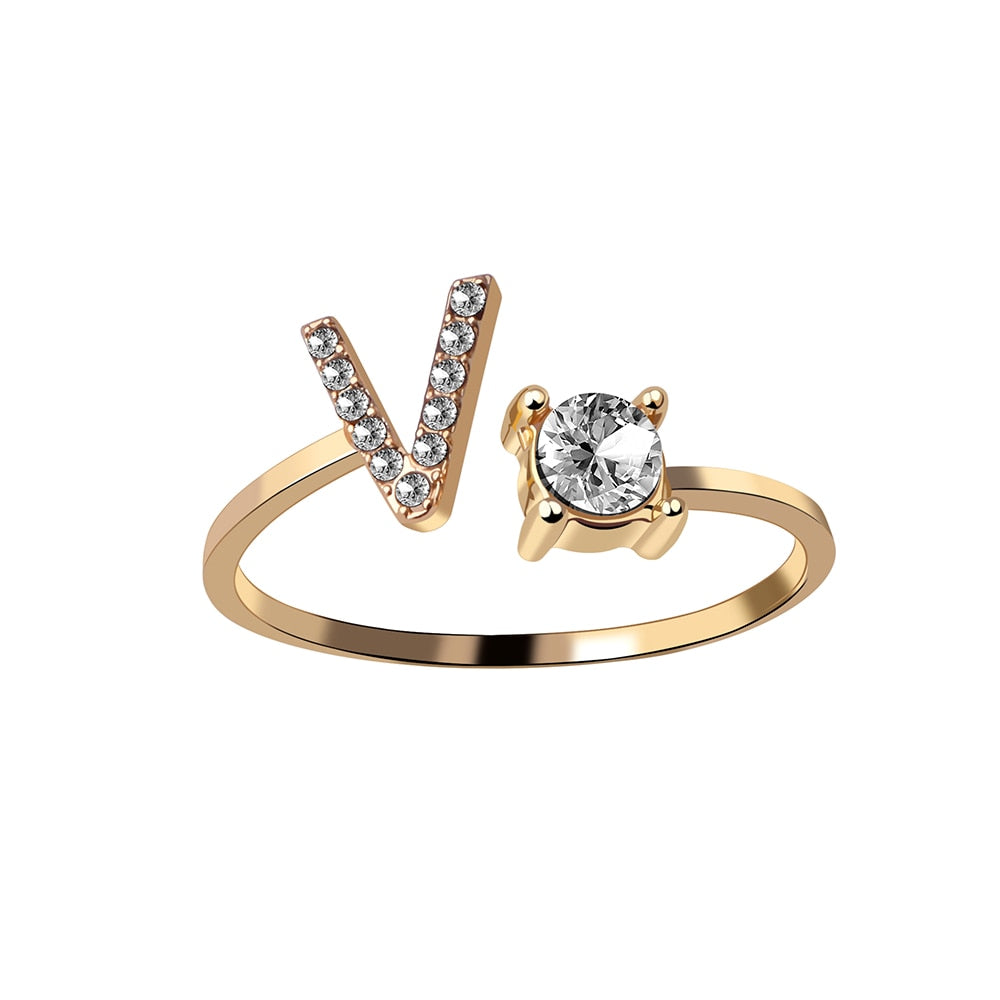 1PC Shining Rhinestone Mosaic 26 Letters Initial Ring New Fashion Opening Cuff Ring For Women Charm Jewelry Gift
