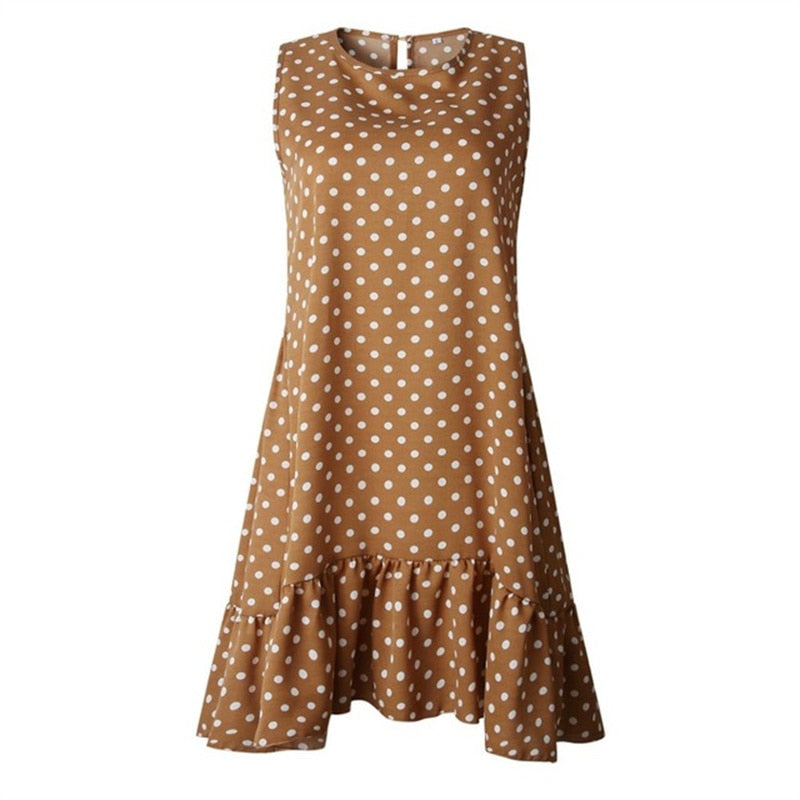 Robe à volants pour femmes, tenue décontractée, Slim, mince, plage, fête, col rond, Mini, motifs à pois, printemps, été, 2021