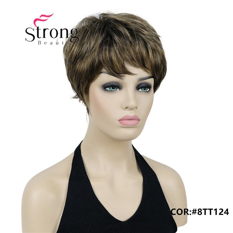 StrongBeauty Short Cute Brown Highlights Straight synthetic Women's Wig for Everyday COLOUR CHOICES