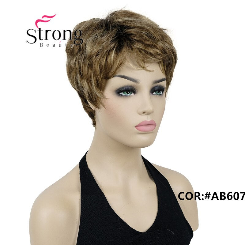StrongBeauty Short Cute Brown Highlights Straight synthetic Women's Wig for Everyday COLOUR CHOICES