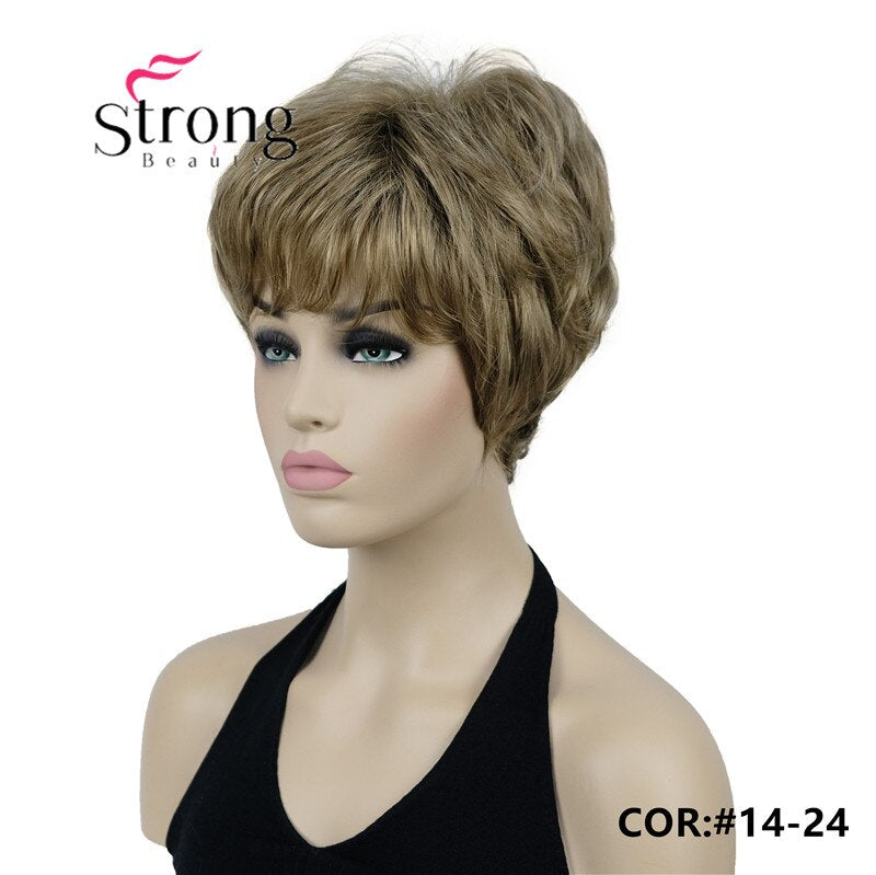 StrongBeauty Short Cute Brown Highlights Straight synthetic Women's Wig for Everyday COLOUR CHOICES