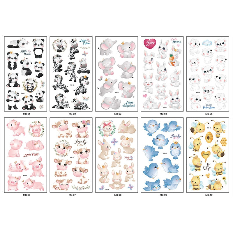 10Sheets/lot Children Cute Cartoon Unicorn Temporary Tattoo Stickers Baby Shower Kids Body Makeup Sticker Tattoos Mermaid Party