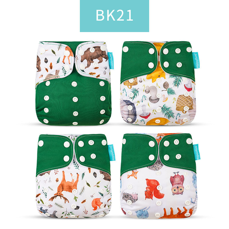 Happyflute 2023 4pcs/set Washable Eco-friendly Baby Cloth Diaper Ecological Adjustable Nappy Reusable Diaper Fit 0-2year 3-15kg