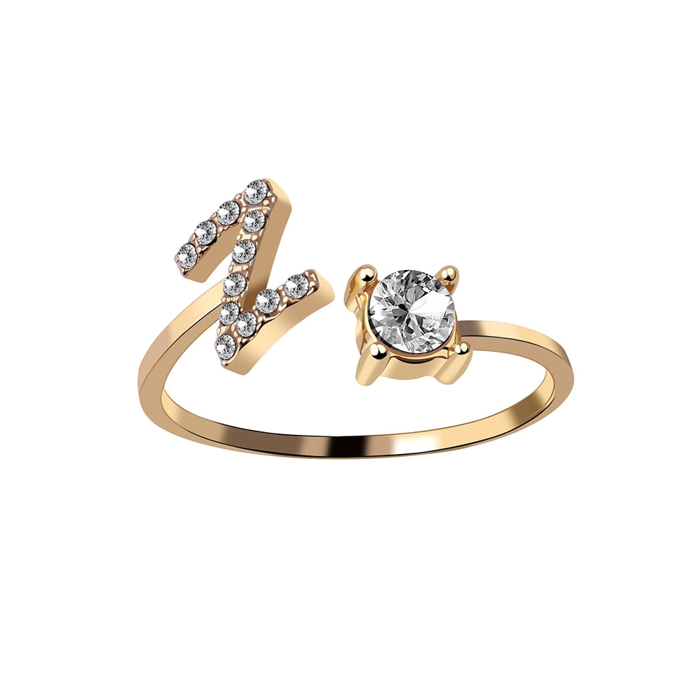 1PC Shining Rhinestone Mosaic 26 Letters Initial Ring New Fashion Opening Cuff Ring For Women Charm Jewelry Gift