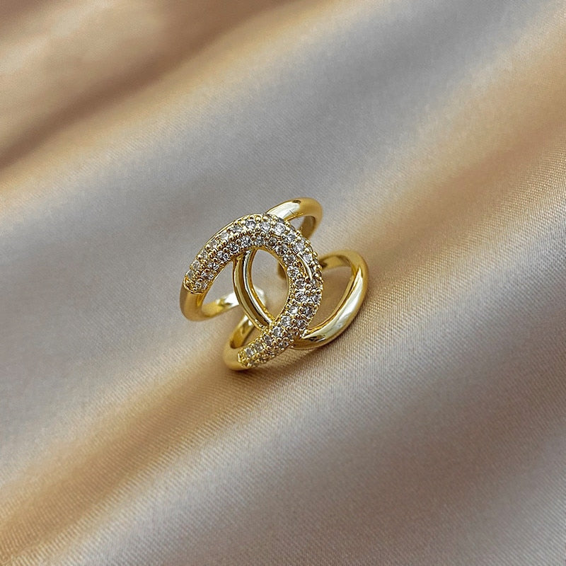 Korea New  Fashion Jewelry Exquisite 14K Real Gold Plated AAA Zircon Ring Elegant Women&#39;s Opening Adjustable Wedding Gift