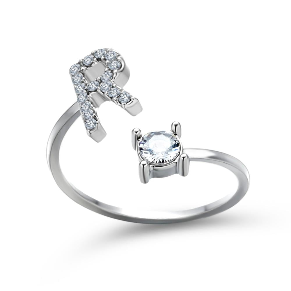 1PC Shining Rhinestone Mosaic 26 Letters Initial Ring New Fashion Opening Cuff Ring For Women Charm Jewelry Gift