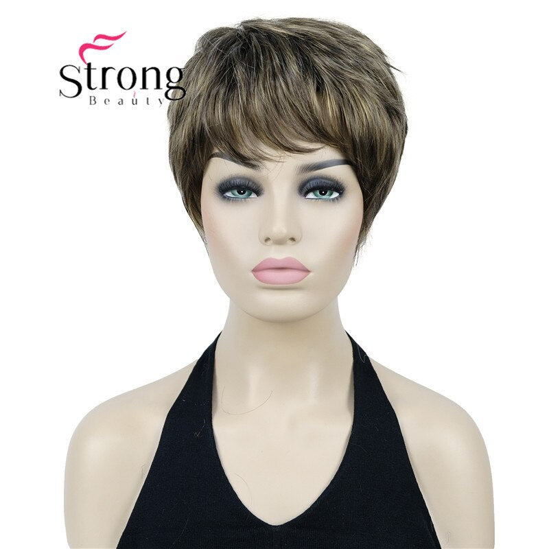 StrongBeauty Short Cute Brown Highlights Straight synthetic Women's Wig for Everyday COLOUR CHOICES