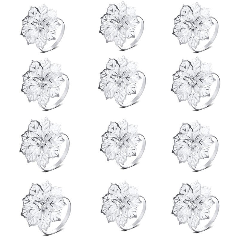 12pcs Back Pattern Wedding Napkin Rings Table Decoration Hollow Out Family Gatherings Everyday Use Napkin Buckle Holder
