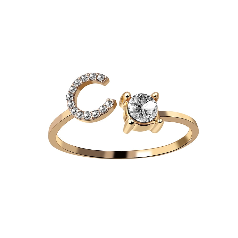 1PC Shining Rhinestone Mosaic 26 Letters Initial Ring New Fashion Opening Cuff Ring For Women Charm Jewelry Gift