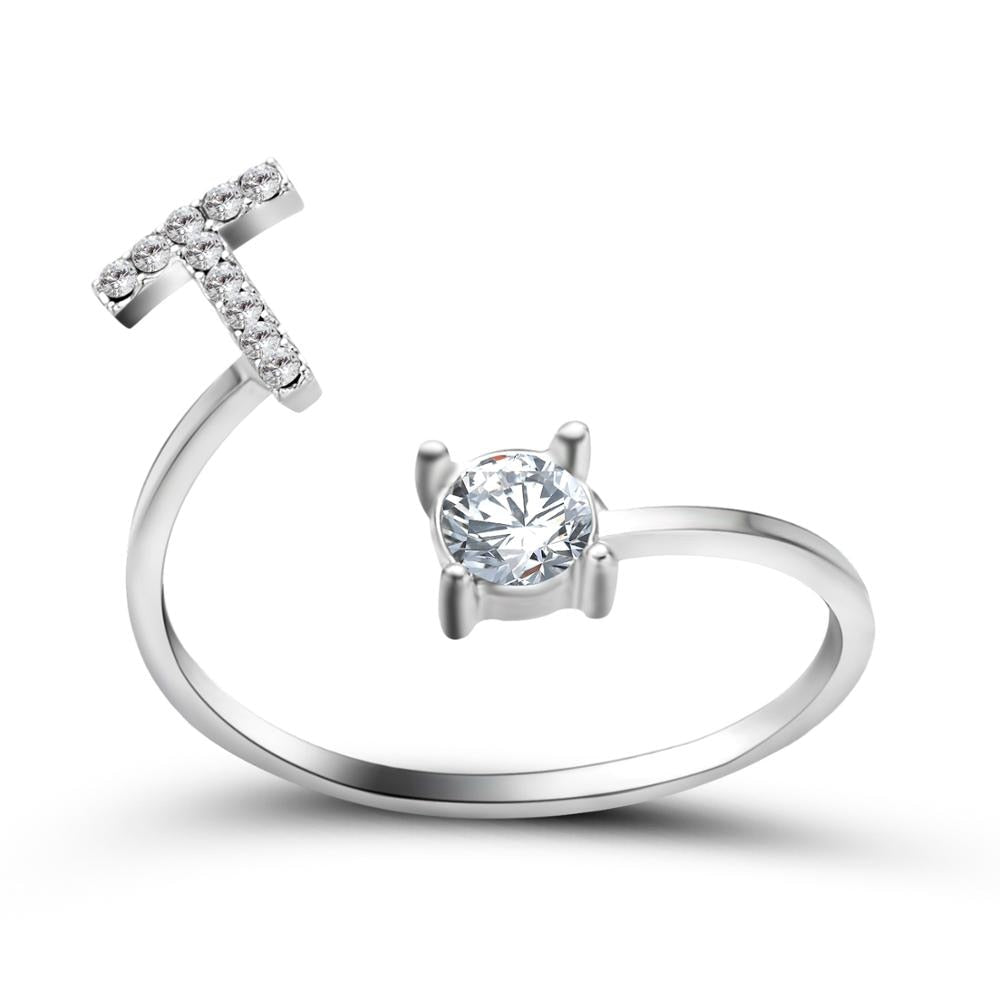 1PC Shining Rhinestone Mosaic 26 Letters Initial Ring New Fashion Opening Cuff Ring For Women Charm Jewelry Gift