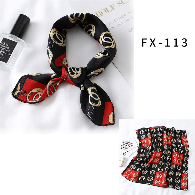 2022 Square Silk Scarf Women Fashion Print Small Neck Scarfs Office Lady Hair Band Foulard Hand Kerchief Female Bandana Shawl