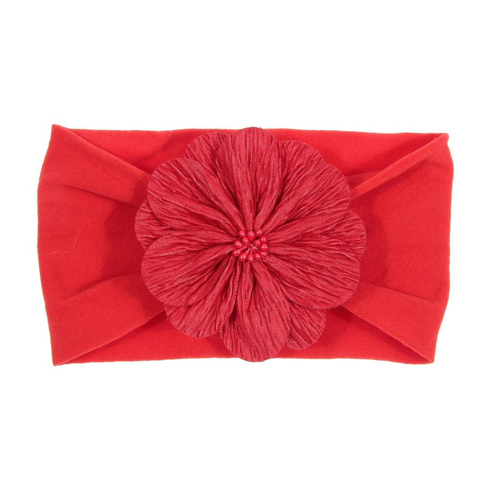 Nishine Soft Stretch Satin Rose Flower Baby Headband Newborn Knot Wide Nylon Headwraps Turban Girls Headwear Kids Photo Props