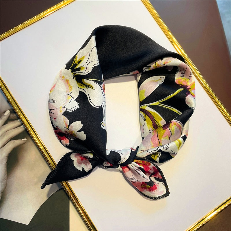 2022 Square Silk Scarf Women Fashion Print Small Neck Scarfs Office Lady Hair Band Foulard Hand Kerchief Female Bandana Shawl