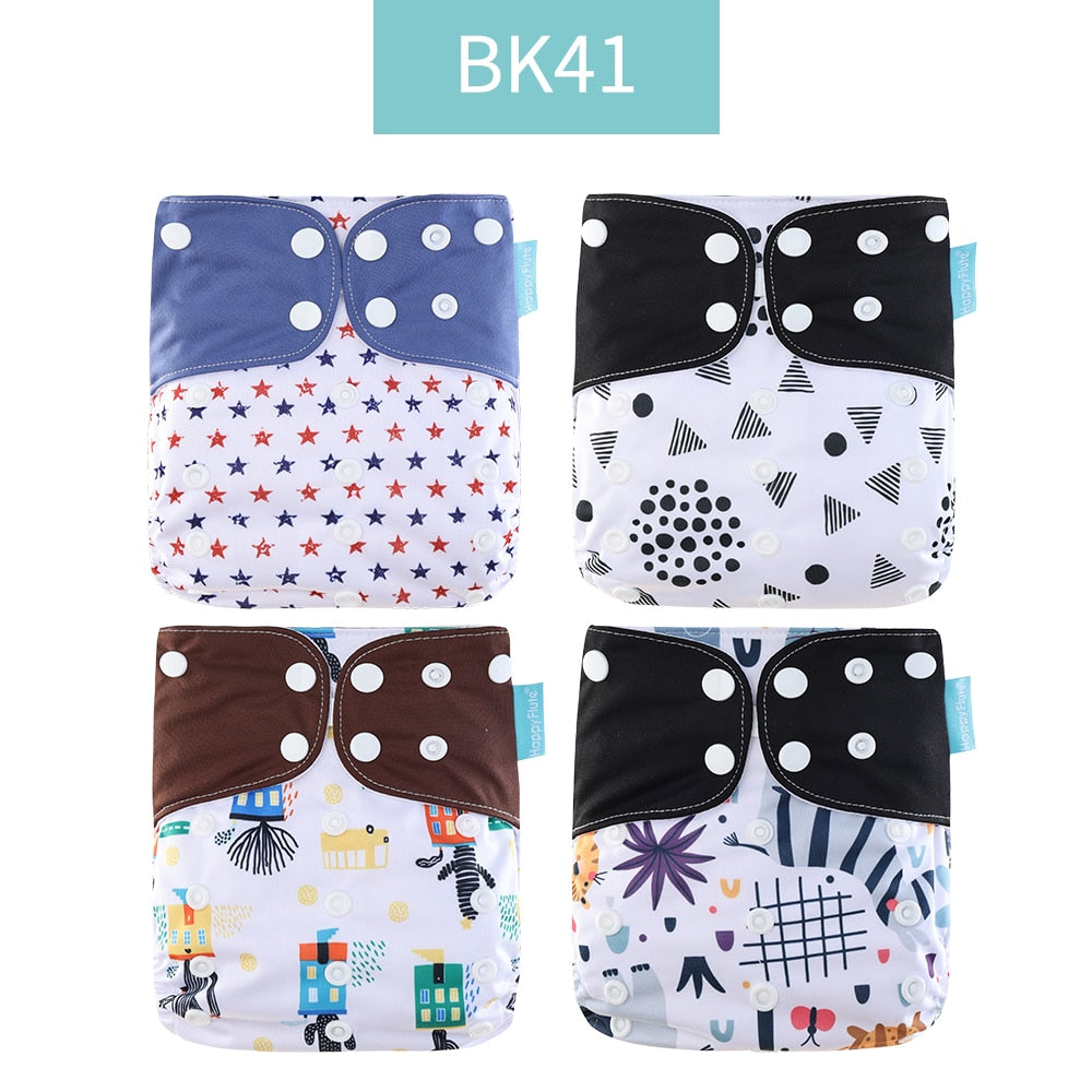 Happyflute 2023 4pcs/set Washable Eco-friendly Baby Cloth Diaper Ecological Adjustable Nappy Reusable Diaper Fit 0-2year 3-15kg