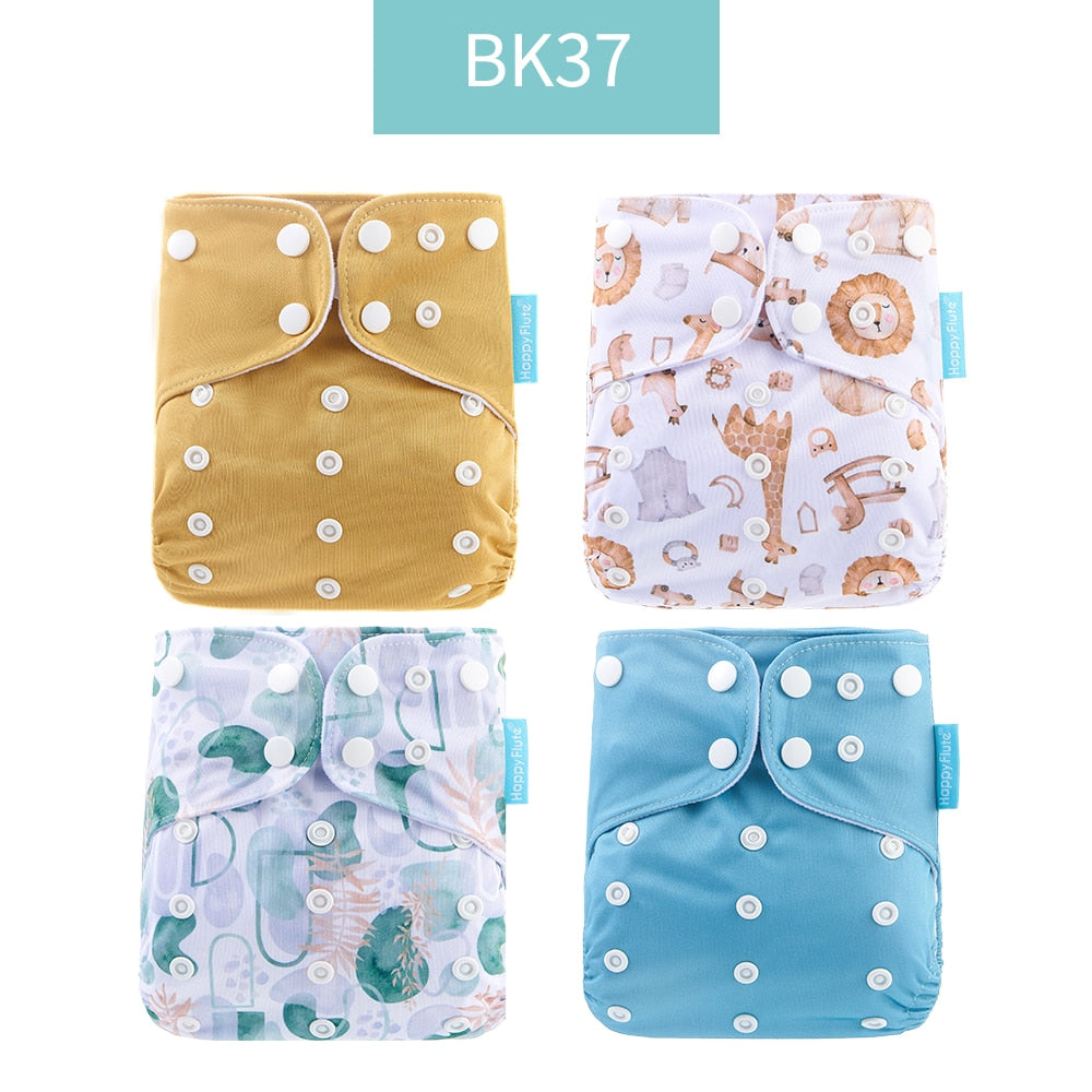 Happyflute 2023 4pcs/set Washable Eco-friendly Baby Cloth Diaper Ecological Adjustable Nappy Reusable Diaper Fit 0-2year 3-15kg