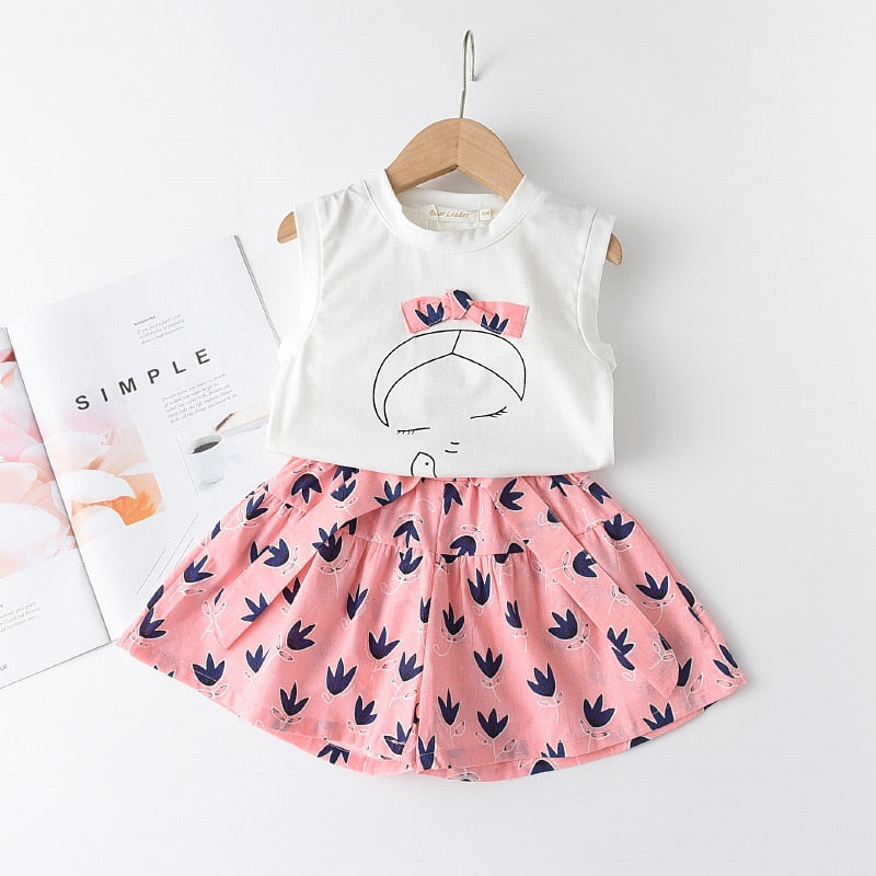 Bear Leader Girls Clothing Sets New Summer Sleeveless T-shirt+Print Bow Skirt 2Pcs for Kids Clothing Sets Baby Clothes Outfits
