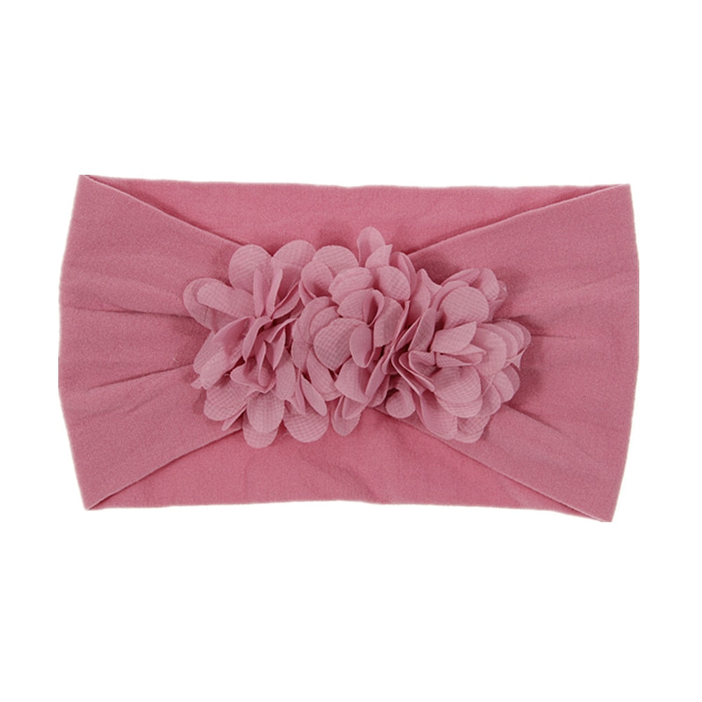 Nishine Soft Stretch Satin Rose Flower Baby Headband Newborn Knot Wide Nylon Headwraps Turban Girls Headwear Kids Photo Props