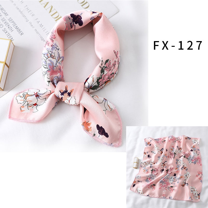 2022 Square Silk Scarf Women Fashion Print Small Neck Scarfs Office Lady Hair Band Foulard Hand Kerchief Female Bandana Shawl