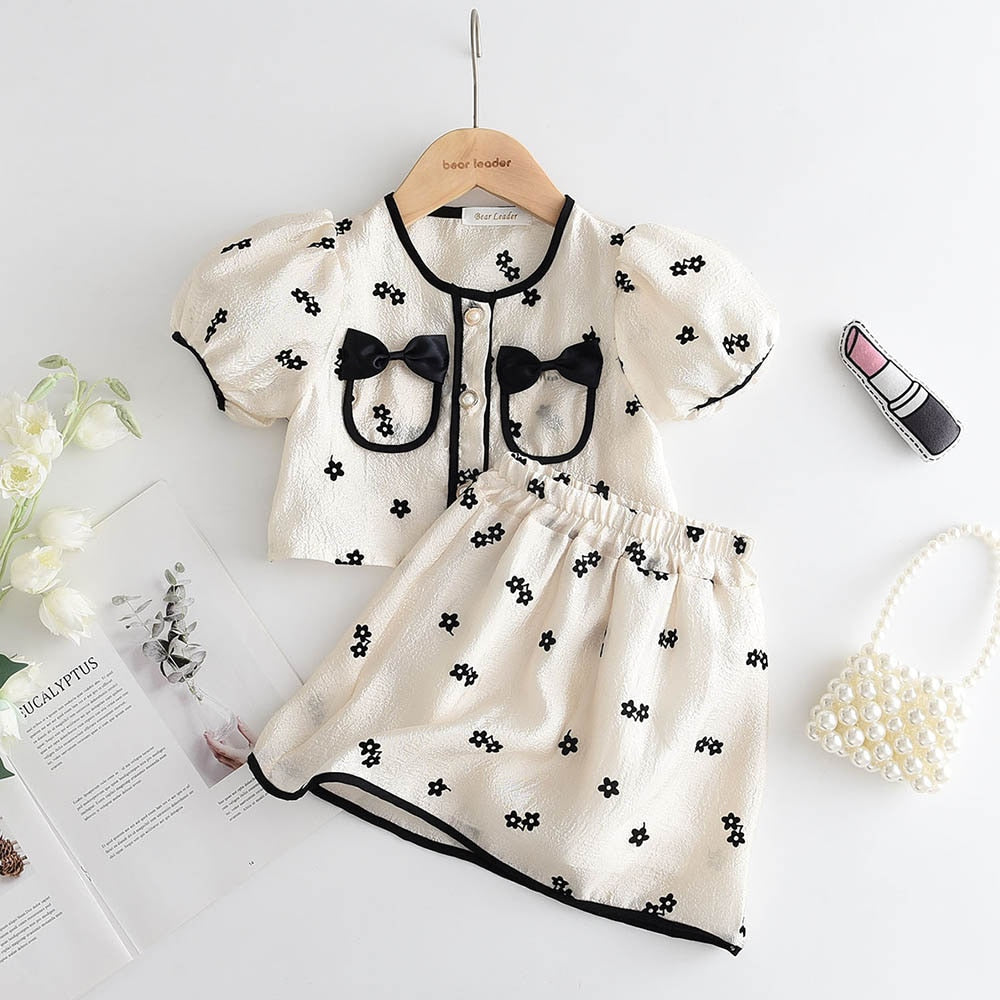 Bear Leader Girls Clothing Sets New Summer Sleeveless T-shirt+Print Bow Skirt 2Pcs for Kids Clothing Sets Baby Clothes Outfits