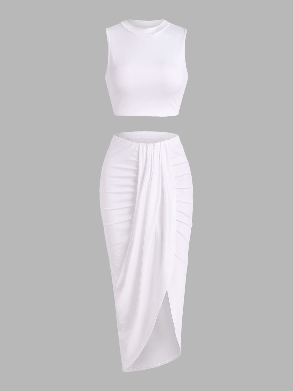 ZAFUL Women’s 2 Pieces Dress Set Sexy Sleeveless Crop Tank Side Slit Twist Skirt Bodycon Maxi Dresses Summer