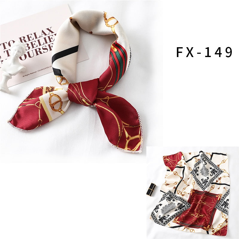 2022 Square Silk Scarf Women Fashion Print Small Neck Scarfs Office Lady Hair Band Foulard Hand Kerchief Female Bandana Shawl