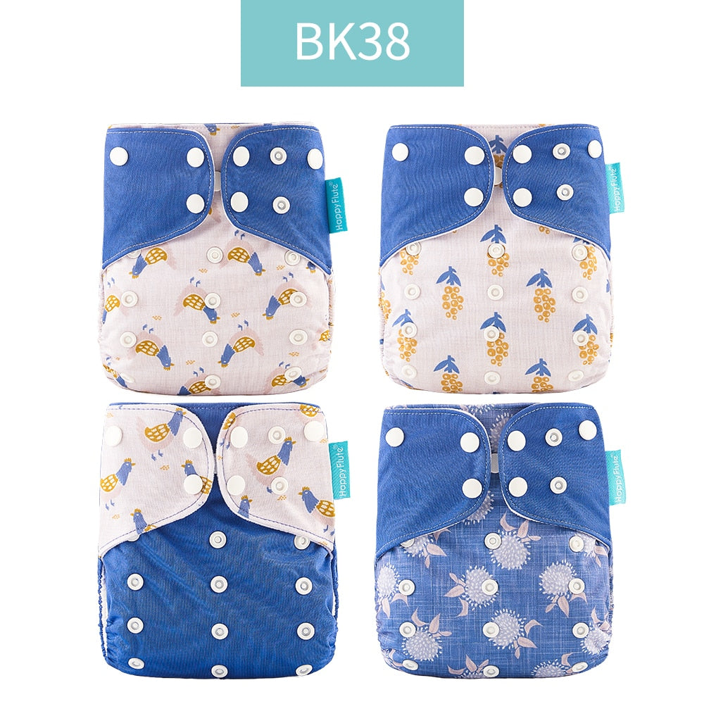 Happyflute 2023 4pcs/set Washable Eco-friendly Baby Cloth Diaper Ecological Adjustable Nappy Reusable Diaper Fit 0-2year 3-15kg