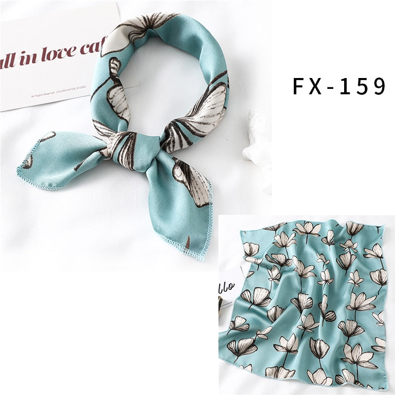 2022 Square Silk Scarf Women Fashion Print Small Neck Scarfs Office Lady Hair Band Foulard Hand Kerchief Female Bandana Shawl