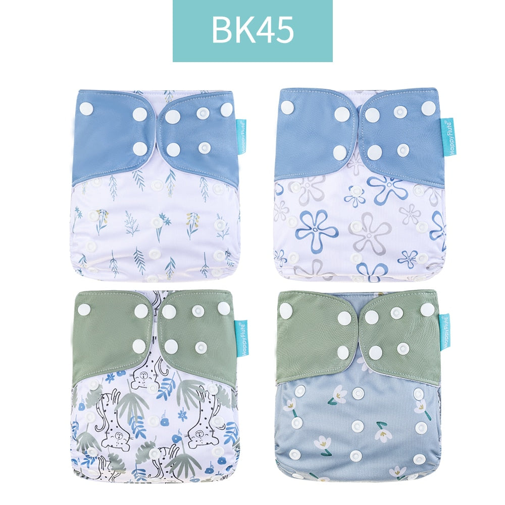 Happyflute 2023 4pcs/set Washable Eco-friendly Baby Cloth Diaper Ecological Adjustable Nappy Reusable Diaper Fit 0-2year 3-15kg
