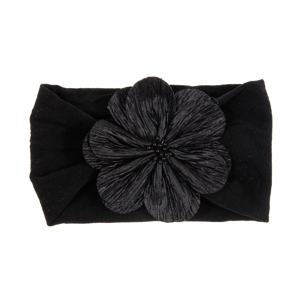 Nishine Soft Stretch Satin Rose Flower Baby Headband Newborn Knot Wide Nylon Headwraps Turban Girls Headwear Kids Photo Props