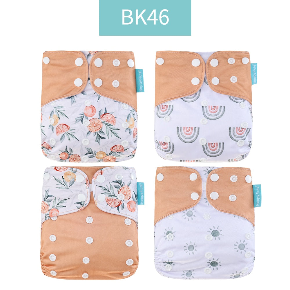 Happyflute 2023 4pcs/set Washable Eco-friendly Baby Cloth Diaper Ecological Adjustable Nappy Reusable Diaper Fit 0-2year 3-15kg