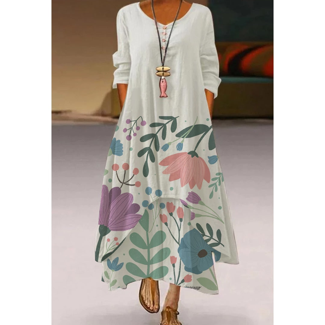 2022 Fashion Summer Maxi Dress Women&#39;s Printed Sundress Casual Short Sleeve Vestidos Female High Waist Robe Femme