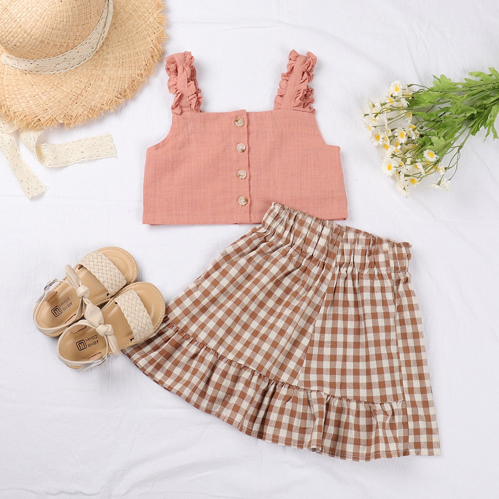 Bear Leader Girls Clothing Sets New Summer Sleeveless T-shirt+Print Bow Skirt 2Pcs for Kids Clothing Sets Baby Clothes Outfits