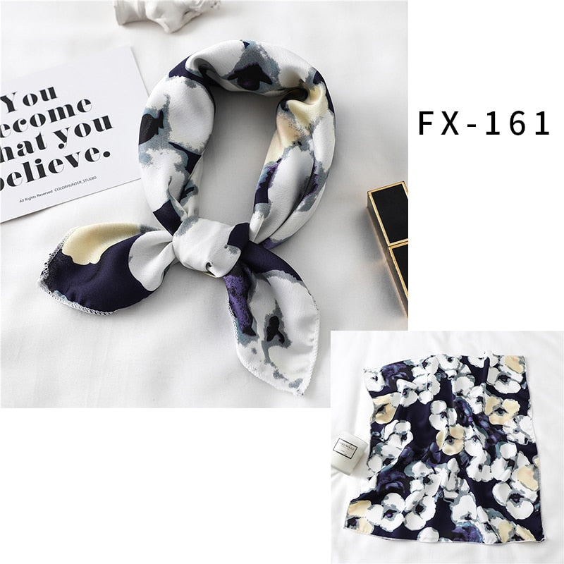 2022 Square Silk Scarf Women Fashion Print Small Neck Scarfs Office Lady Hair Band Foulard Hand Kerchief Female Bandana Shawl