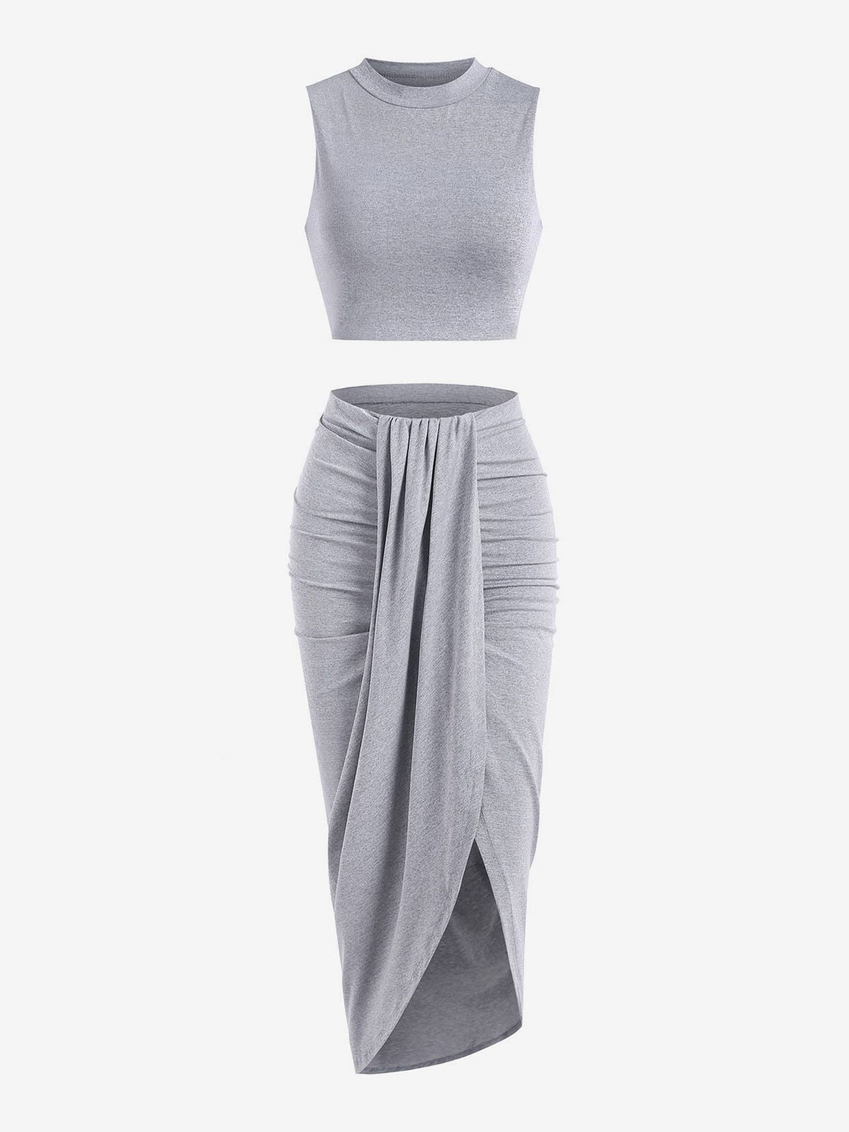 ZAFUL Women’s 2 Pieces Dress Set Sexy Sleeveless Crop Tank Side Slit Twist Skirt Bodycon Maxi Dresses Summer
