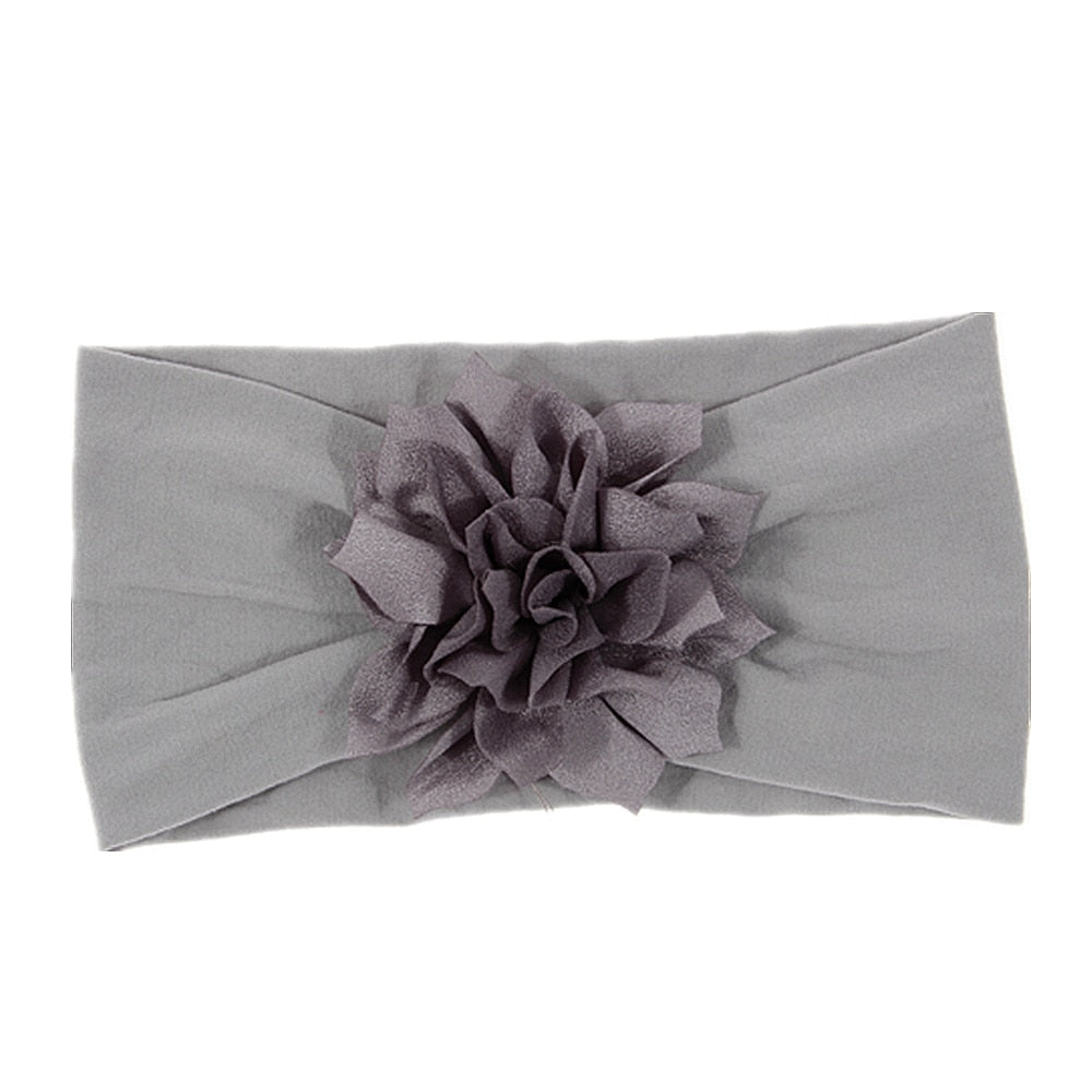 Nishine Soft Stretch Satin Rose Flower Baby Headband Newborn Knot Wide Nylon Headwraps Turban Girls Headwear Kids Photo Props