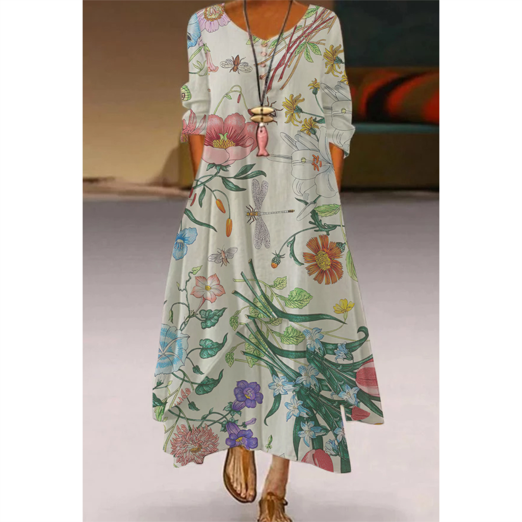 2022 Fashion Summer Maxi Dress Women&#39;s Printed Sundress Casual Short Sleeve Vestidos Female High Waist Robe Femme