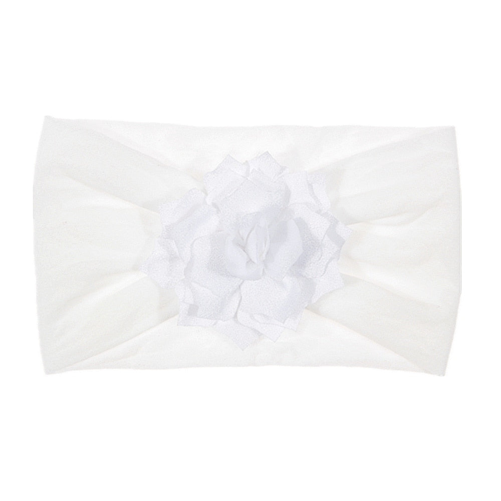 Nishine Soft Stretch Satin Rose Flower Baby Headband Newborn Knot Wide Nylon Headwraps Turban Girls Headwear Kids Photo Props