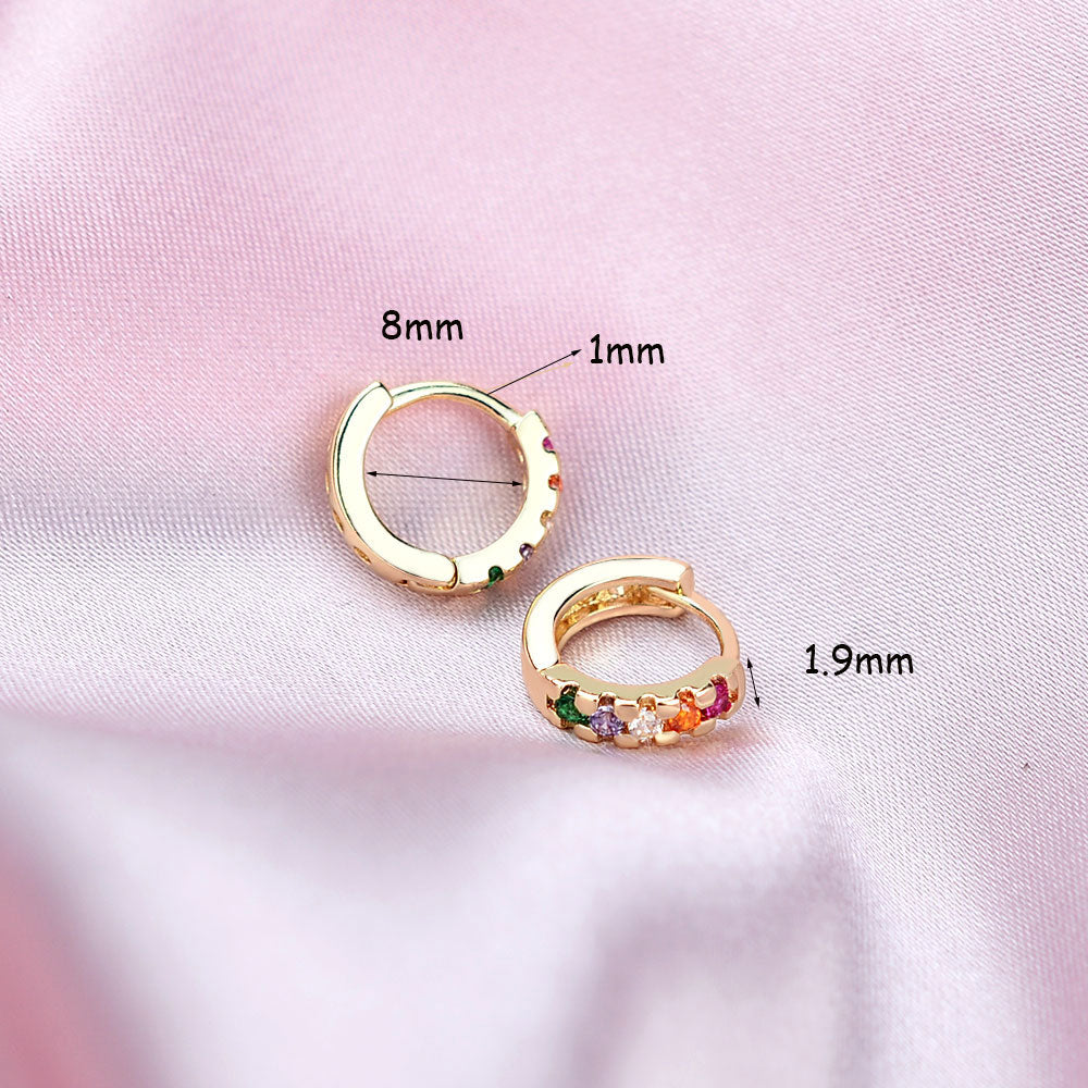 Rainbow CZ Huggies Hoop Earrings Girl Tiny Rings Cartilage Small Helix Piercing Tragus Conch Earlobe Circle Men Hoops Arete