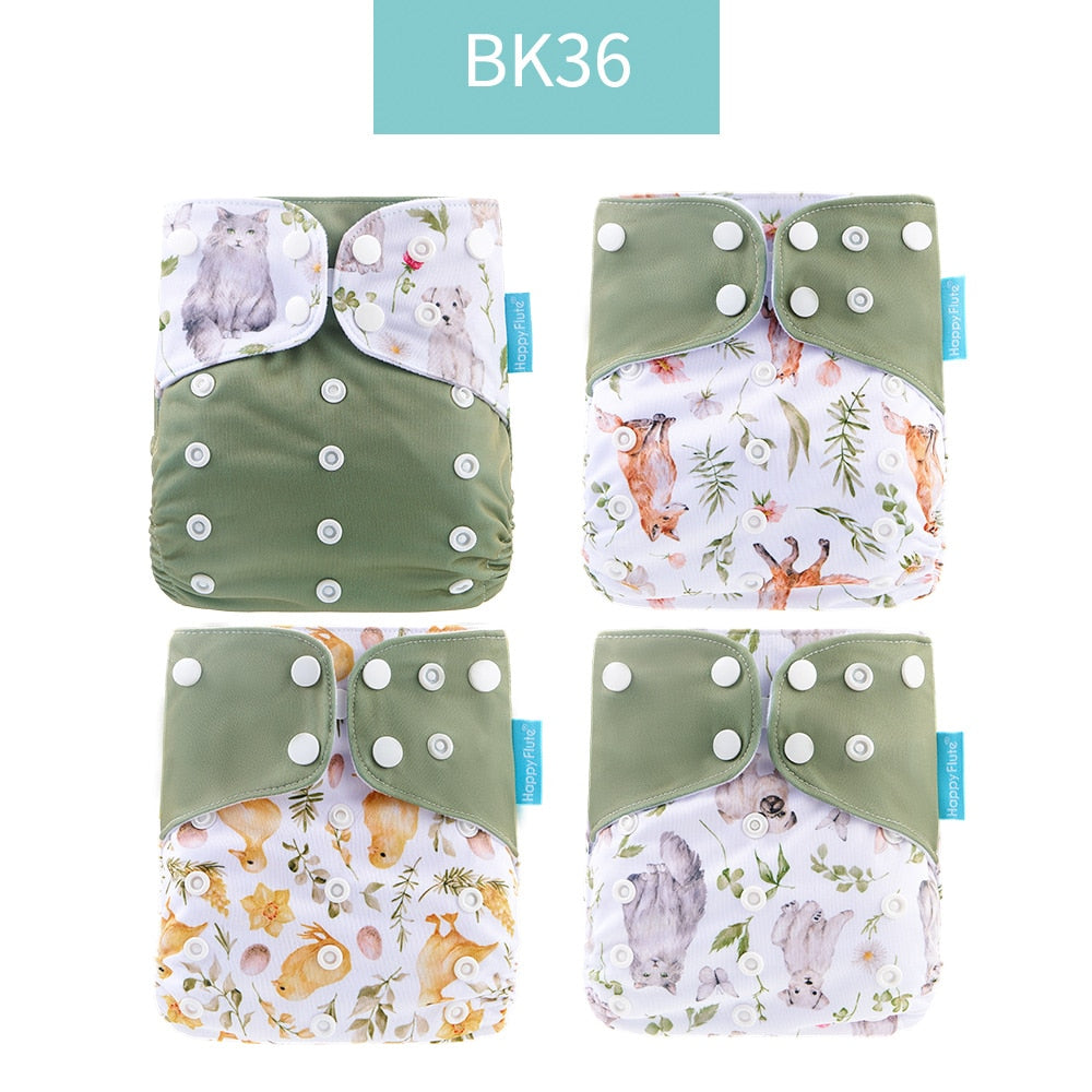 Happyflute 2023 4pcs/set Washable Eco-friendly Baby Cloth Diaper Ecological Adjustable Nappy Reusable Diaper Fit 0-2year 3-15kg