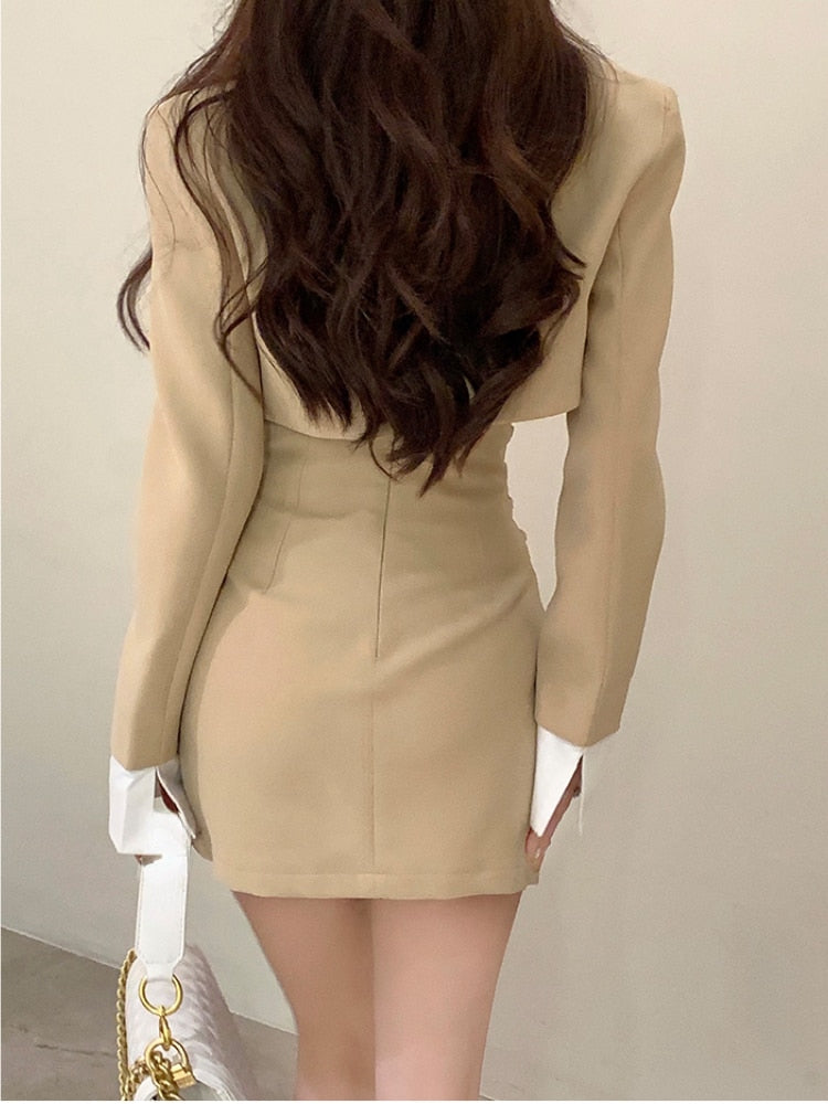 2 Piece Dress Set Women Casual Y2k Crop Tops Elegant Jacket Coats + Mini Skirts Korean Fashion Suits 2022 Autumn Blazers Dress