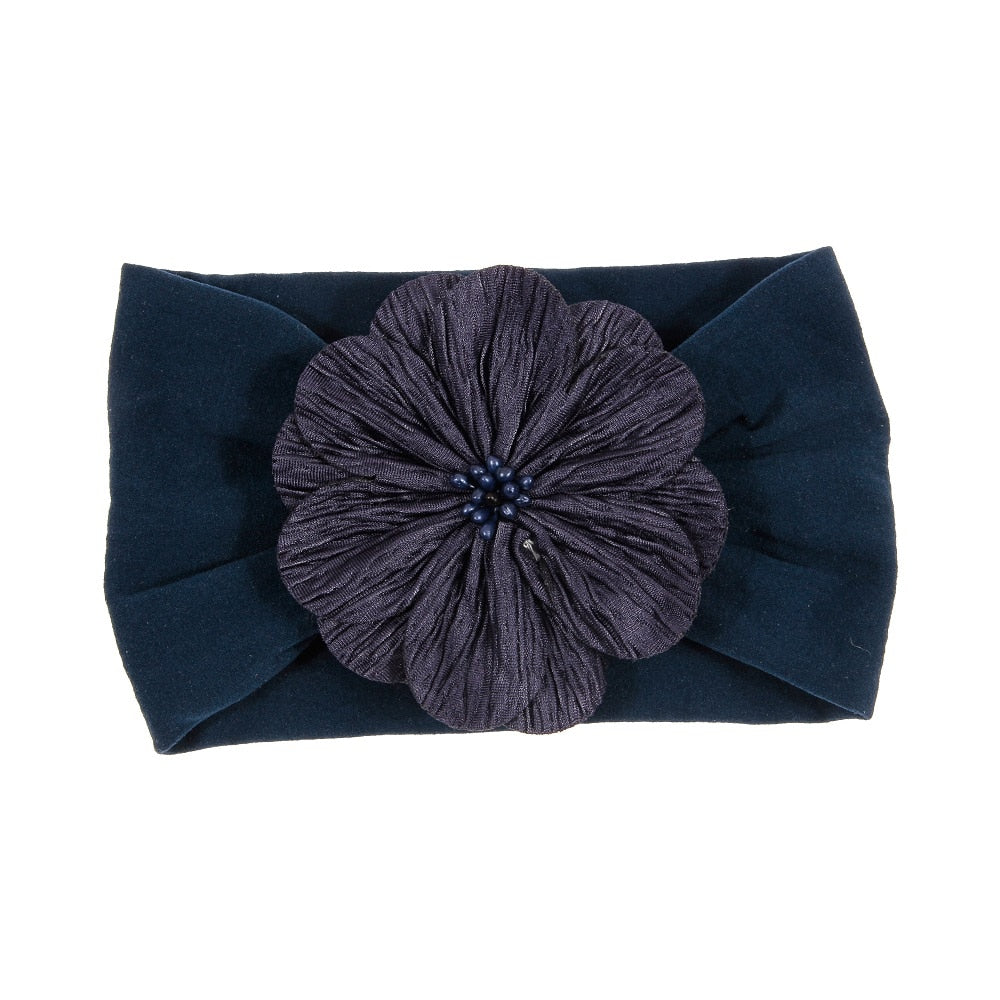 Nishine Soft Stretch Satin Rose Flower Baby Headband Newborn Knot Wide Nylon Headwraps Turban Girls Headwear Kids Photo Props