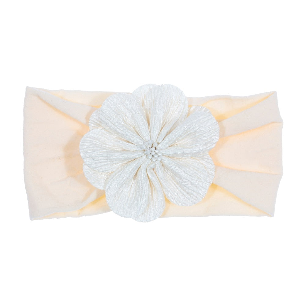 Nishine Soft Stretch Satin Rose Flower Baby Headband Newborn Knot Wide Nylon Headwraps Turban Girls Headwear Kids Photo Props